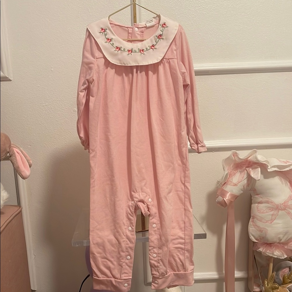 Pink Baby Romper with Floral Collar